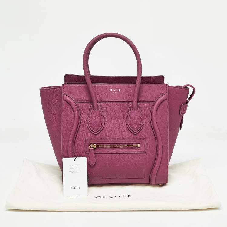 Pre Owned Celine Plum Leather Micro Luggage Tote