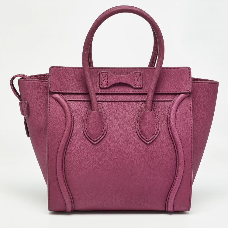 Pre Owned Celine Plum Leather Micro Luggage Tote