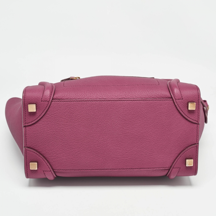 Pre Owned Celine Plum Leather Micro Luggage Tote