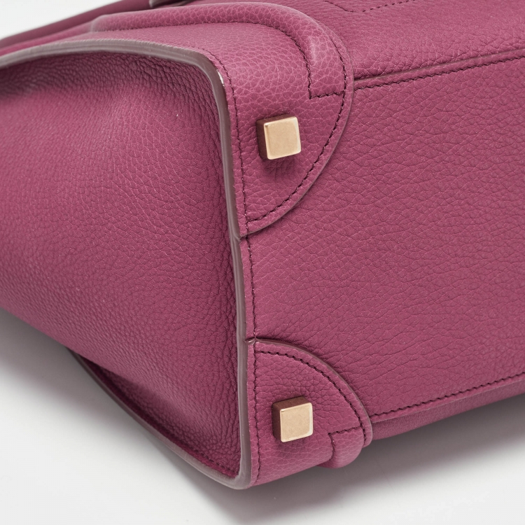 Pre Owned Celine Plum Leather Micro Luggage Tote