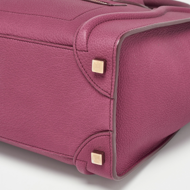 Pre Owned Celine Plum Leather Micro Luggage Tote