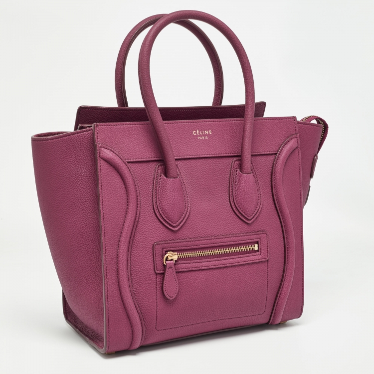 Pre Owned Celine Plum Leather Micro Luggage Tote