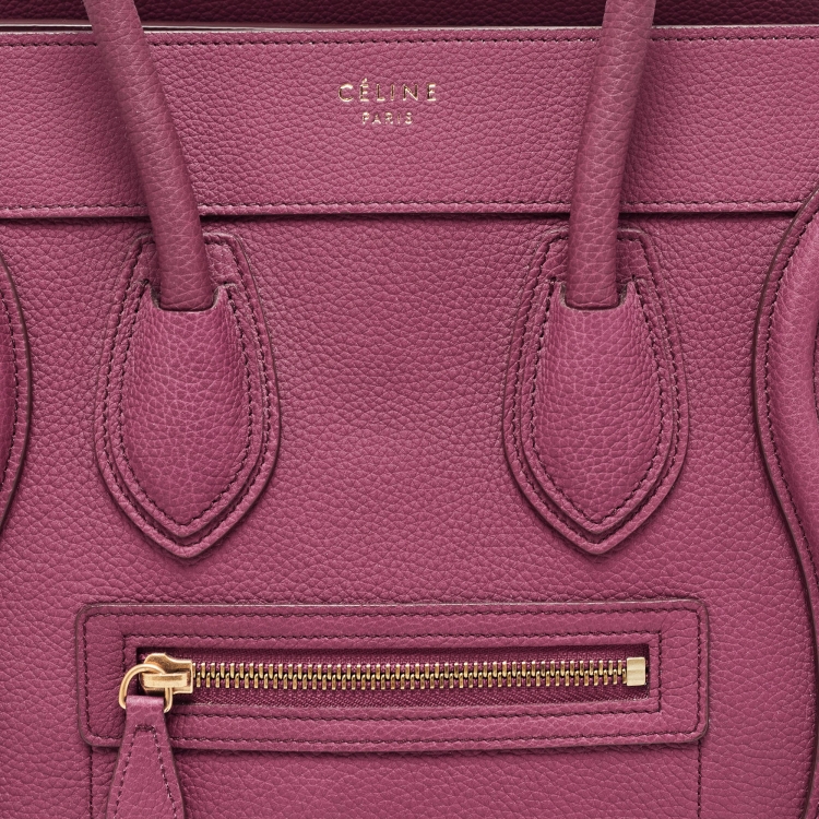 Pre Owned Celine Plum Leather Micro Luggage Tote