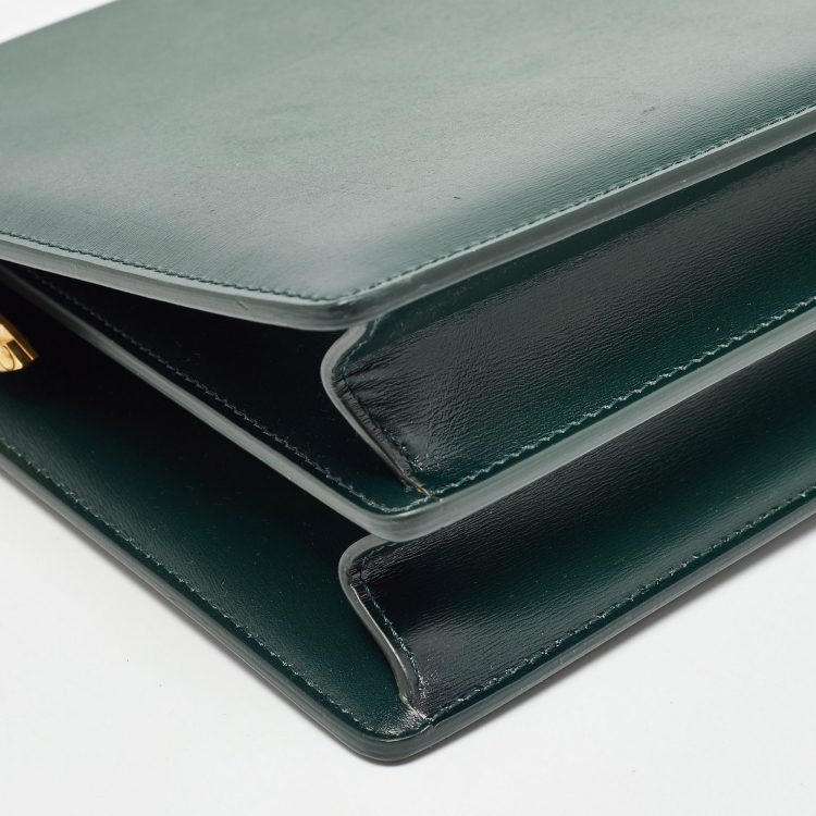 Pre Owned Celine Green Leather Medium Clasp Top Handle Bag