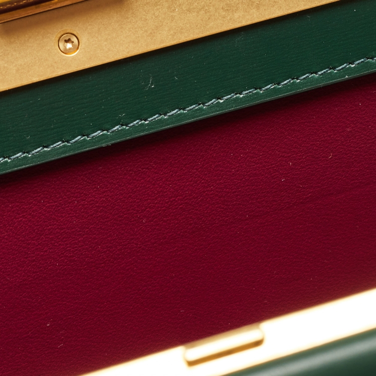 Pre Owned Celine Green Leather Medium Clasp Top Handle Bag