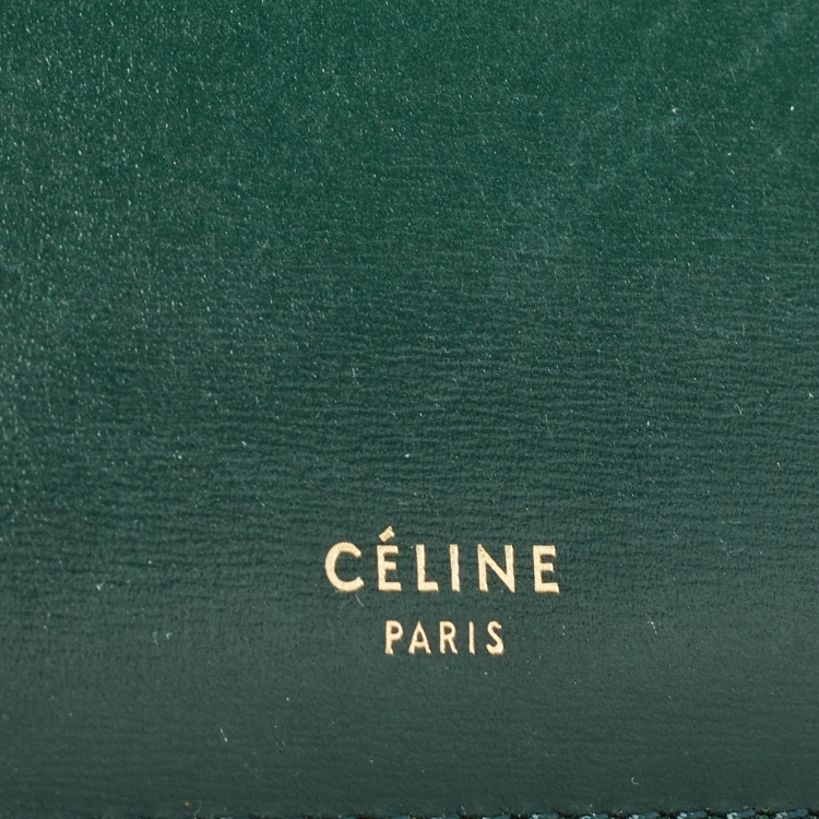 Pre Owned Celine Green Leather Medium Clasp Top Handle Bag
