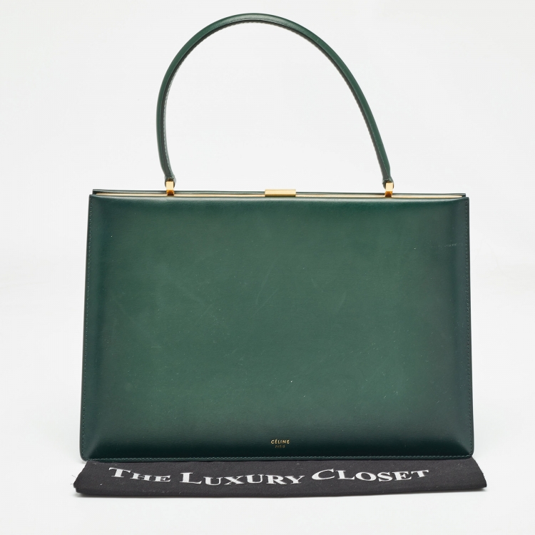 Pre Owned Celine Green Leather Medium Clasp Top Handle Bag