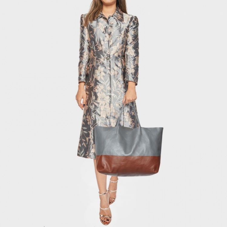 Pre Owned Celine Grey/Brown Leather Horizontal Cabas Tote