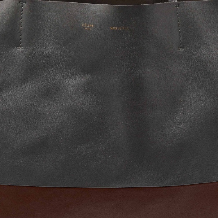 Pre Owned Celine Grey/Brown Leather Horizontal Cabas Tote
