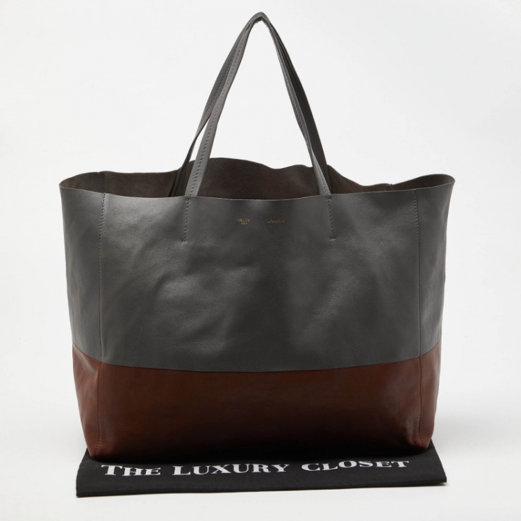 Pre Owned Celine Grey/Brown Leather Horizontal Cabas Tote