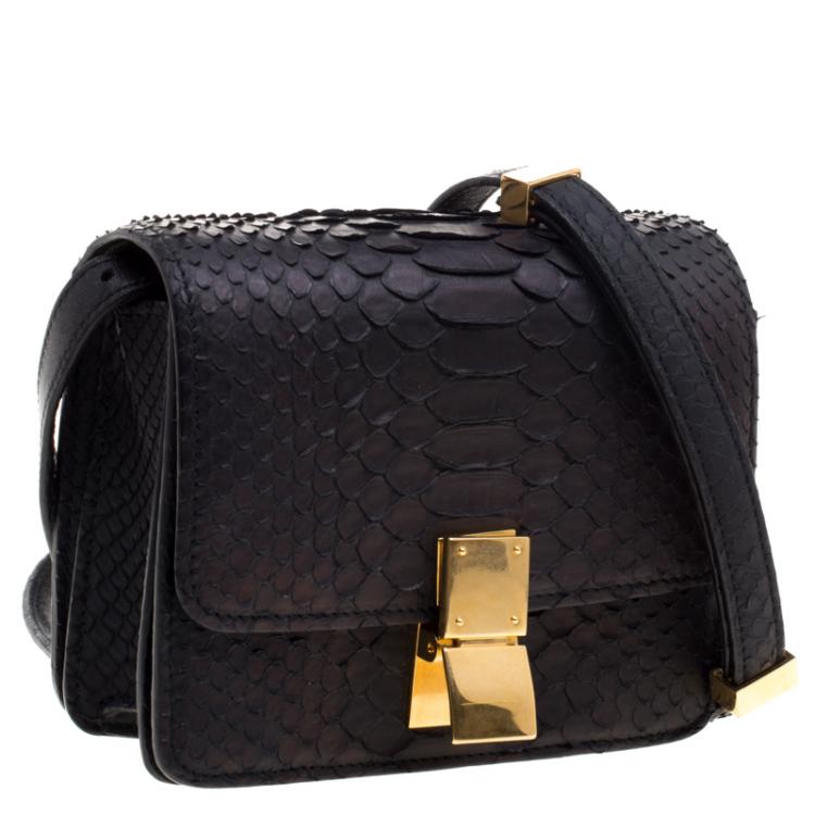 Pre Owned Celine Black Python Small Classic Box Flap Bag