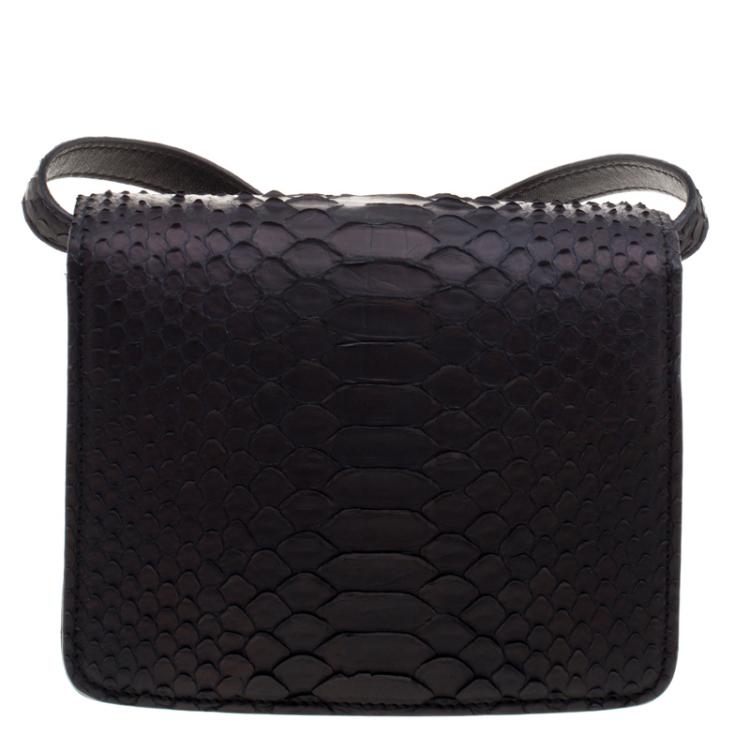 Pre Owned Celine Black Python Small Classic Box Flap Bag