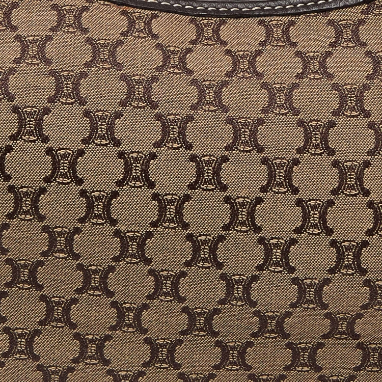 Pre Owned Celine Brown/Beige Macadam Canvas and Leather Hobo