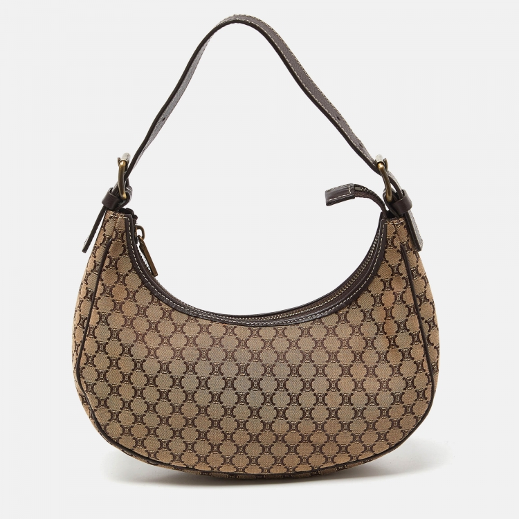 Pre Owned Celine Brown/Beige Macadam Canvas and Leather Hobo