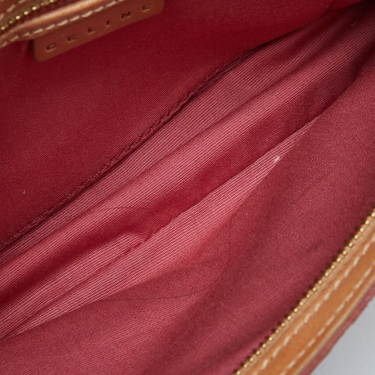 Pre Owned Celine Pink/Tan Macadam Suede and Leather Baguette Bag