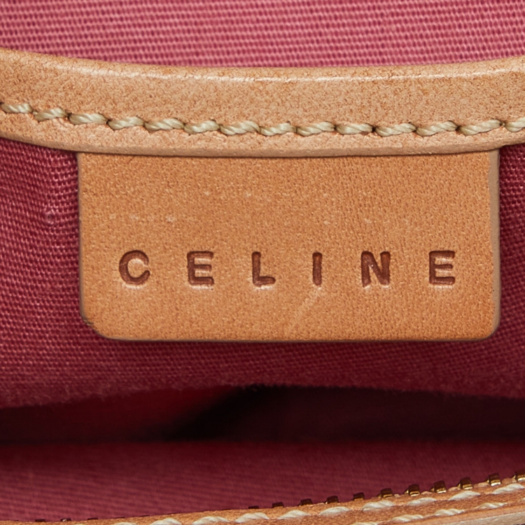 Pre Owned Celine Pink/Tan Macadam Suede and Leather Baguette Bag