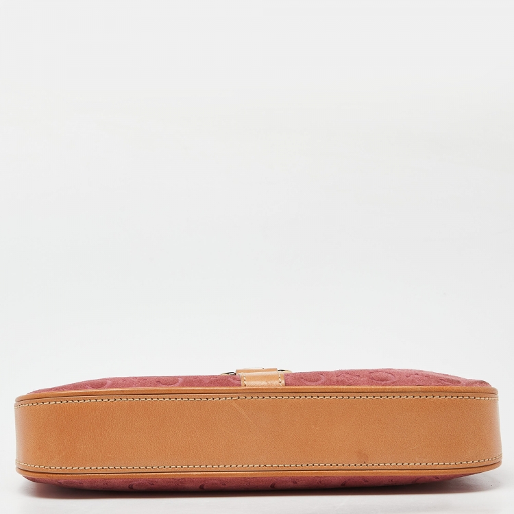 Pre Owned Celine Pink/Tan Macadam Suede and Leather Baguette Bag