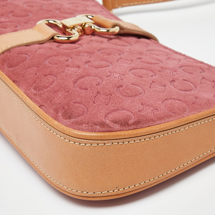 Pre Owned Celine Pink/Tan Macadam Suede and Leather Baguette Bag