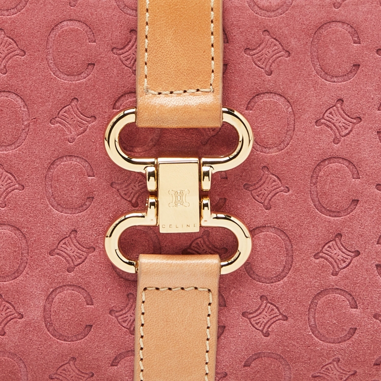 Pre Owned Celine Pink/Tan Macadam Suede and Leather Baguette Bag