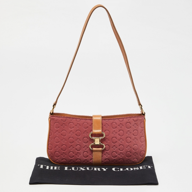 Pre Owned Celine Pink/Tan Macadam Suede and Leather Baguette Bag