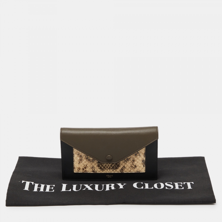 Pre Owned Celine Tri Color Leather and Python Pocket Clutch