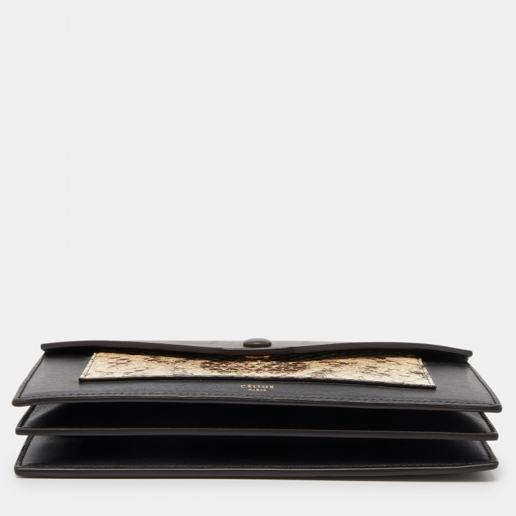 Pre Owned Celine Tri Color Leather and Python Pocket Clutch