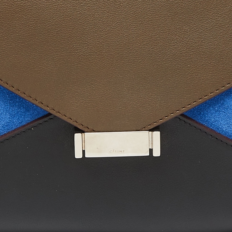 Pre Owned Celine Tricolor Leather and Suede Medium Diamond Shoulder Bag