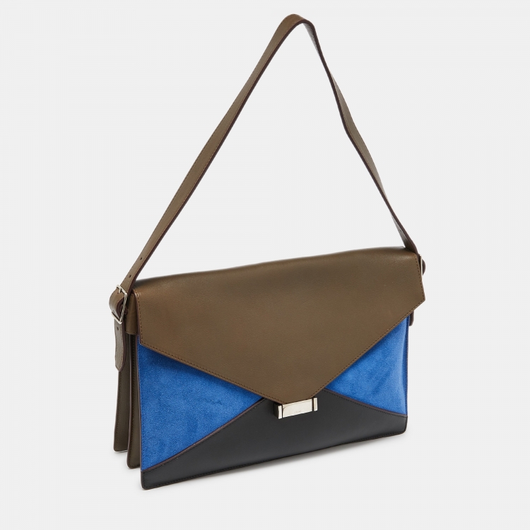 Pre Owned Celine Tricolor Leather and Suede Medium Diamond Shoulder Bag