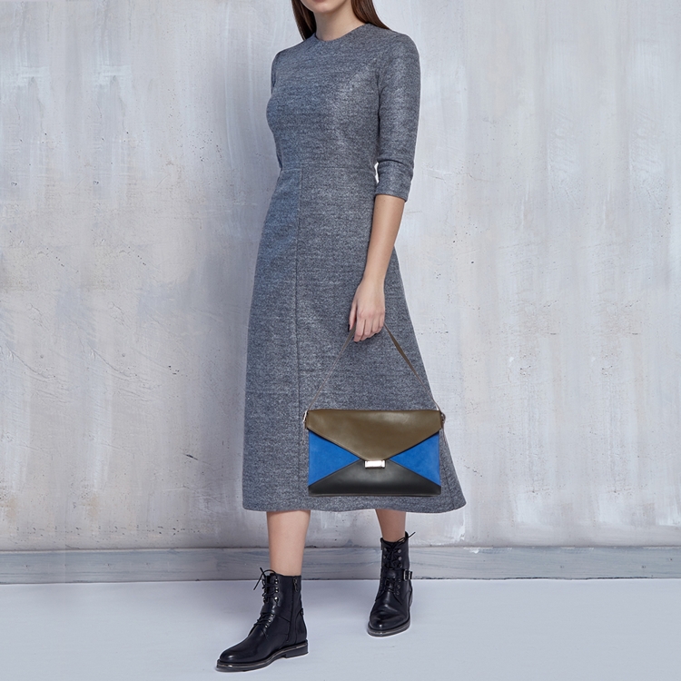 Pre Owned Celine Tricolor Leather and Suede Medium Diamond Shoulder Bag