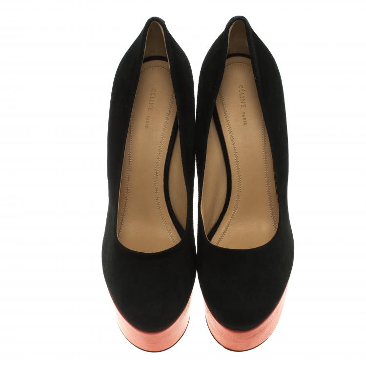 Pre Owned Celine Two Tone Suede Platform Pumps Size 38