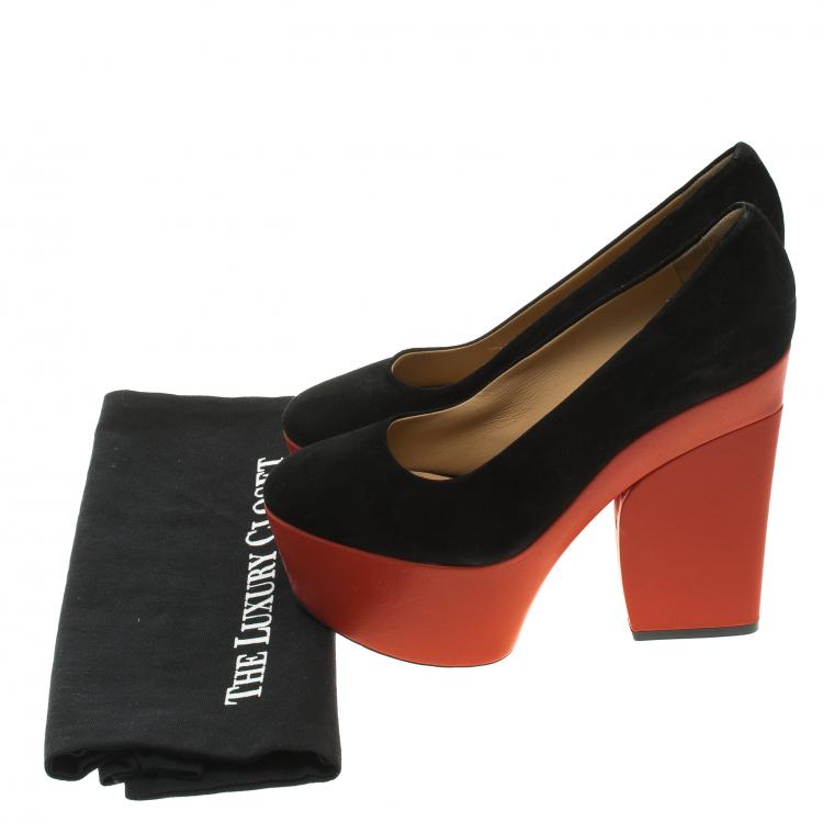 Pre Owned Celine Two Tone Suede Platform Pumps Size 38