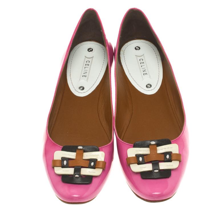 Pre Owned Celine Pink Patent Leather Buckle Ballet Flats Size 38
