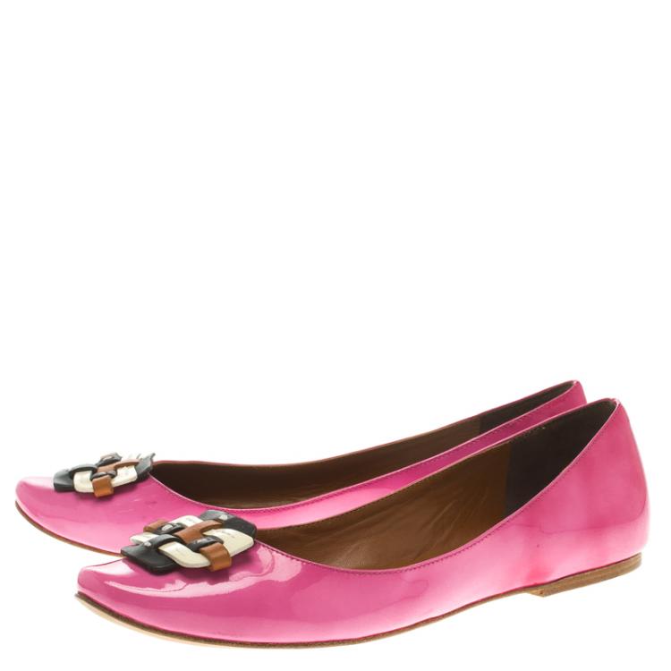 Pre Owned Celine Pink Patent Leather Buckle Ballet Flats Size 38