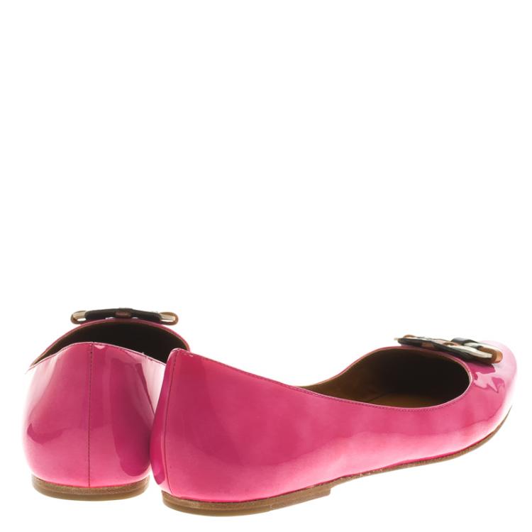 Pre Owned Celine Pink Patent Leather Buckle Ballet Flats Size 38