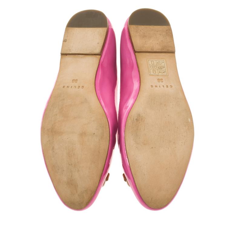Pre Owned Celine Pink Patent Leather Buckle Ballet Flats Size 38