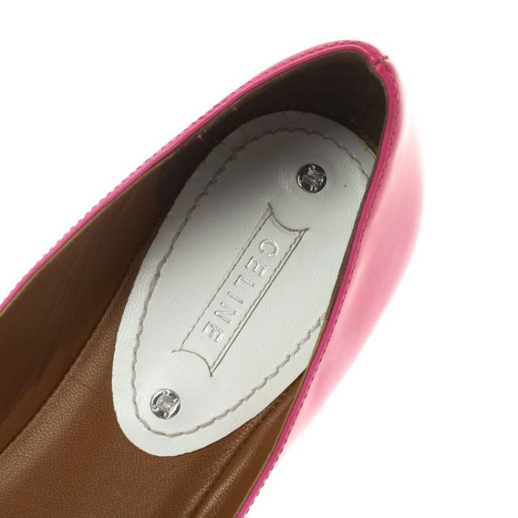 Pre Owned Celine Pink Patent Leather Buckle Ballet Flats Size 38