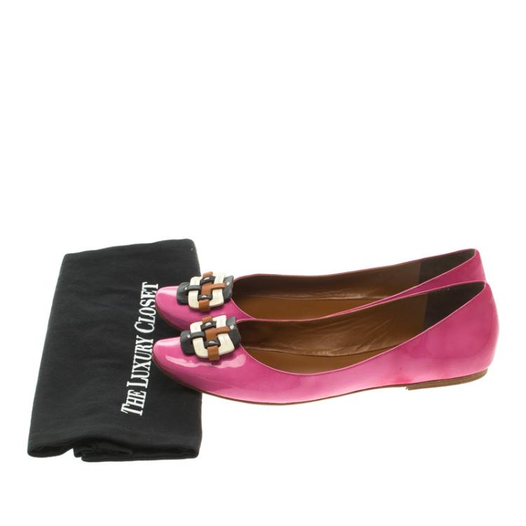 Pre Owned Celine Pink Patent Leather Buckle Ballet Flats Size 38