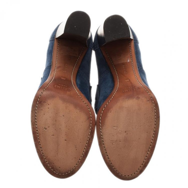 Pre Owned Celine Blue Suede Loafer Platform Pumps Size 38