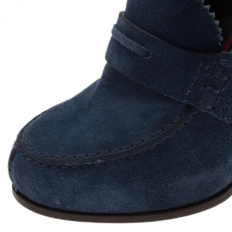 Pre Owned Celine Blue Suede Loafer Platform Pumps Size 38