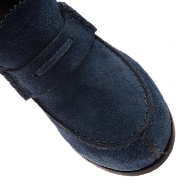 Pre Owned Celine Blue Suede Loafer Platform Pumps Size 38