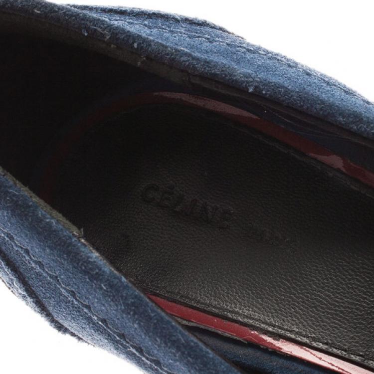 Pre Owned Celine Blue Suede Loafer Platform Pumps Size 38