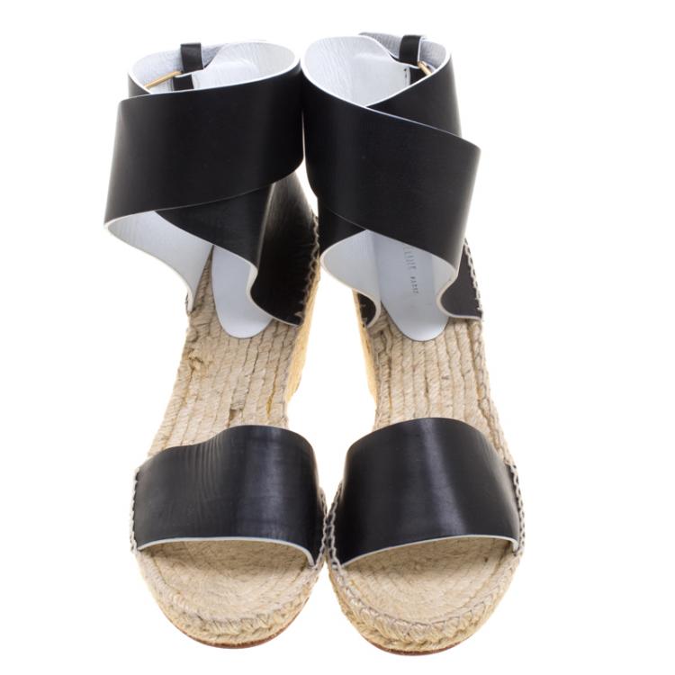 مملوكة مسبقًا Celine Black Leather Espadrille Wedge Sandals Size 40