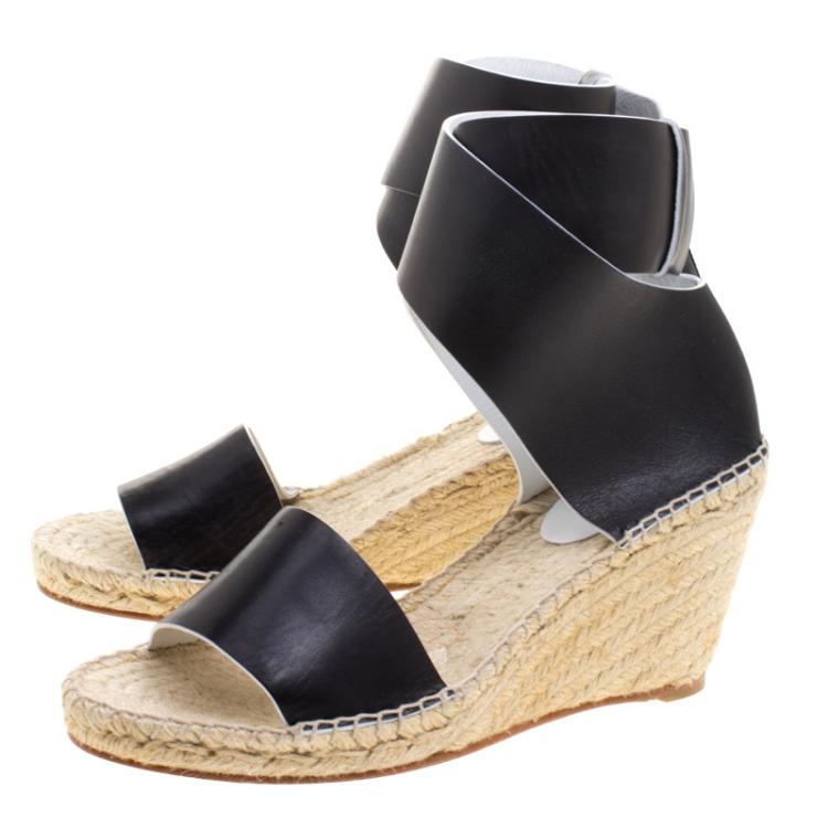 مملوكة مسبقًا Celine Black Leather Espadrille Wedge Sandals Size 40