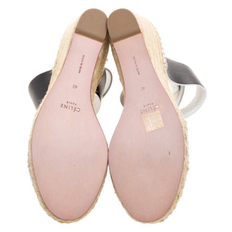 مملوكة مسبقًا Celine Black Leather Espadrille Wedge Sandals Size 40