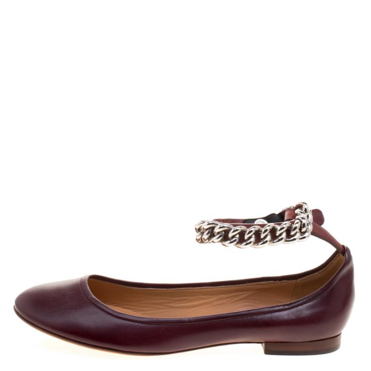Pre Owned Celine Chocolate Brown Leather Chain Strap Ballet Flats Size 39