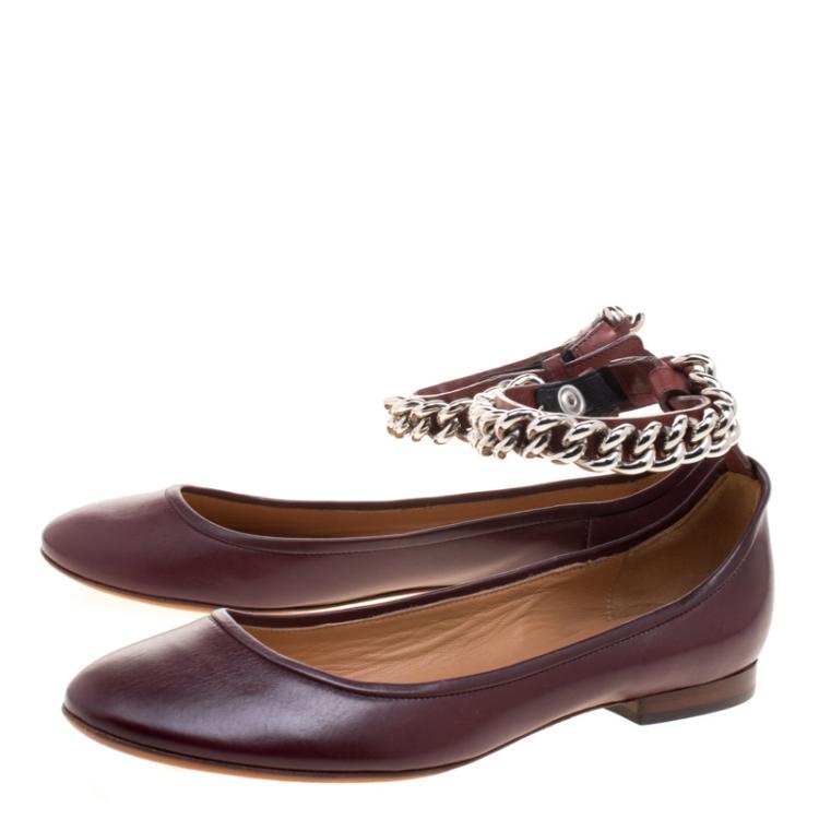 Pre Owned Celine Chocolate Brown Leather Chain Strap Ballet Flats Size 39