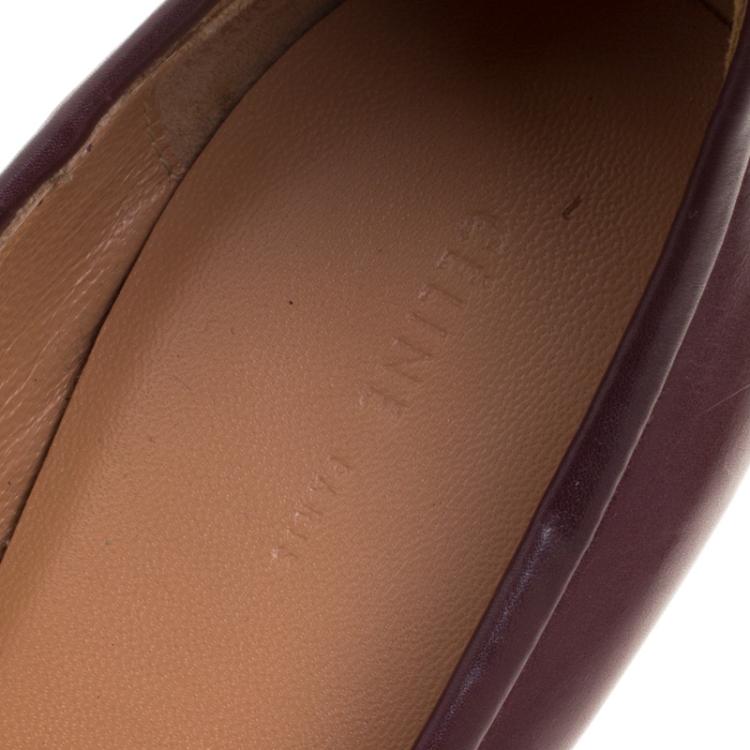 Pre Owned Celine Chocolate Brown Leather Chain Strap Ballet Flats Size 39