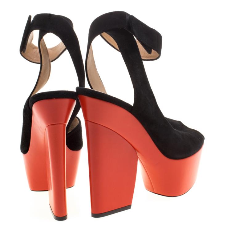 Pre Owned Celine Two Tone Suede Ankle Strap Peep Toe Platform Sandals Size 39