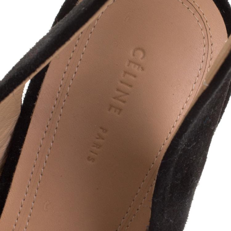 Pre Owned Celine Two Tone Suede Ankle Strap Peep Toe Platform Sandals Size 39