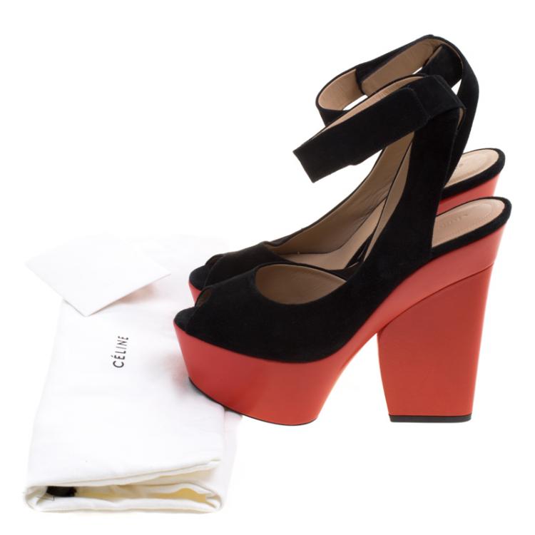 Pre Owned Celine Two Tone Suede Ankle Strap Peep Toe Platform Sandals Size 39